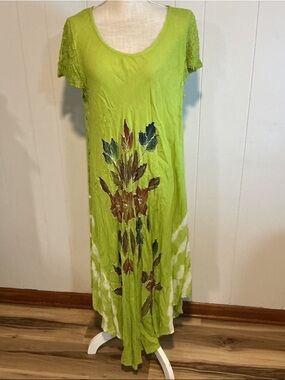 Sakkas Lime Green Floral Tie-Dye Maxi Dress